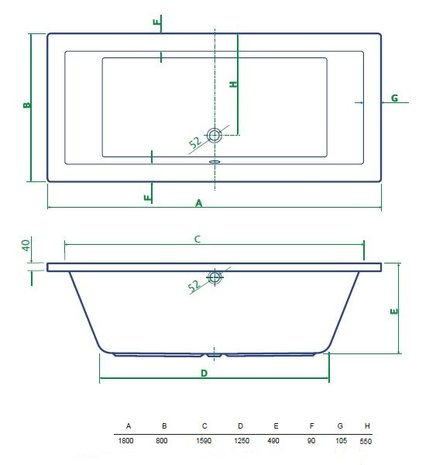 Inbouw bad "Lounge Bad" 180x80x49cm