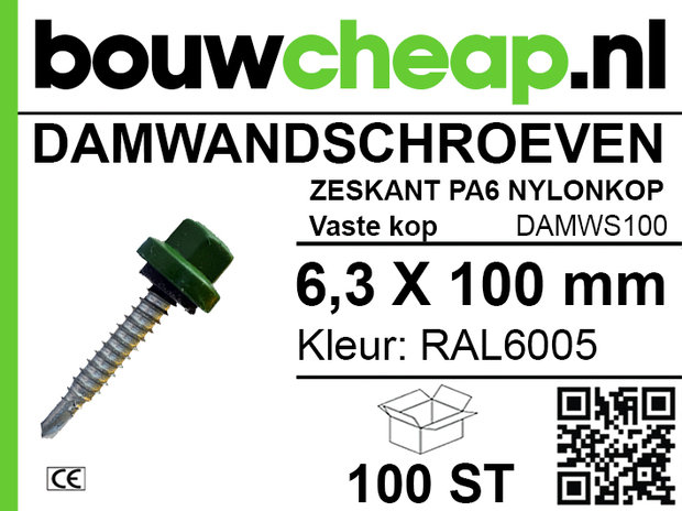 Damwandschroef 6.3x100mm RAL6005