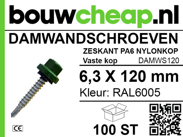 Damwandschroef 6.3x120mm RAL6005