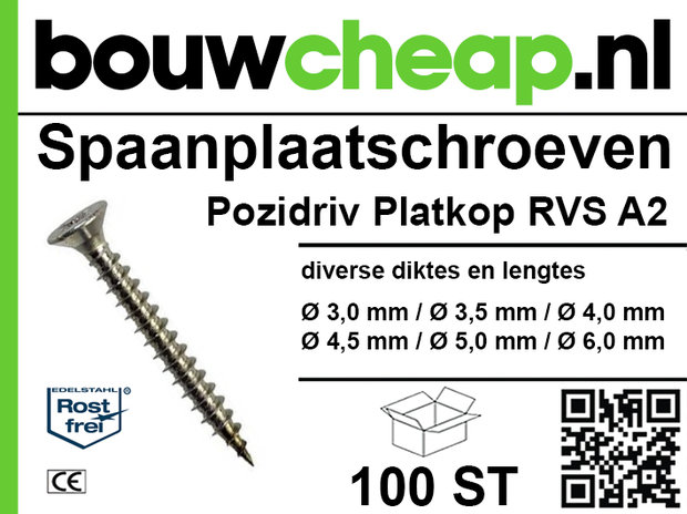 Spaanplaatschroef RVS A2 100 st Pozidriv Platkop