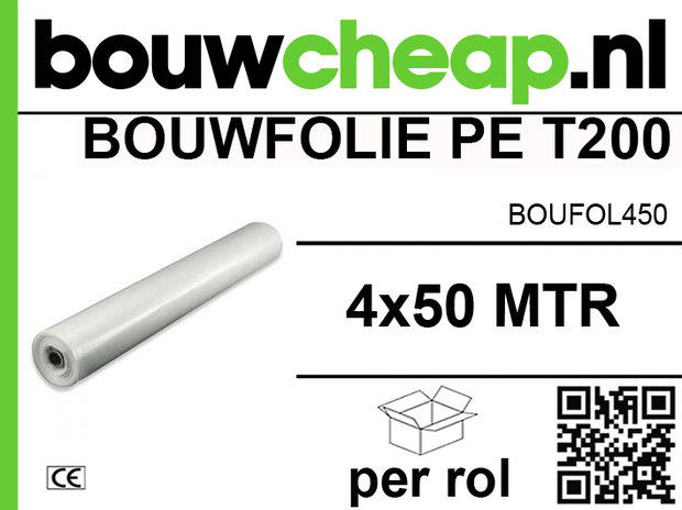 Bouwfolie PE T200 50micron 4x50mtr