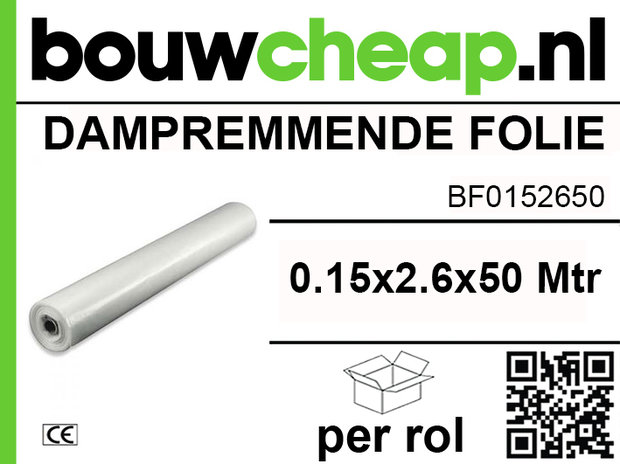 PE dampremmende folie 0.15 x 2.6 x 50 mtr 