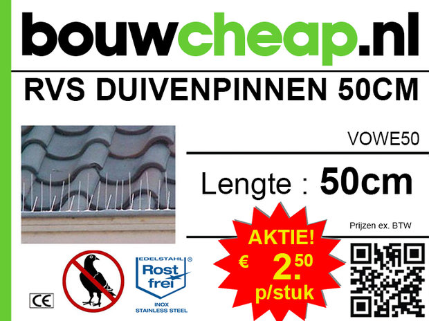RVS Duivenpinnen 50 CM