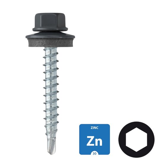 Dakpanplaatschroeven - Verzinkt - 4,8x35mm - Ral 7016 Antraciet - 100 stuks 