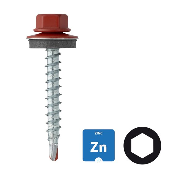 Dakpanplaatschroeven - Verzinkt - 4,8x35mm - Ral 3009 Oxiderood - 100 stuks 