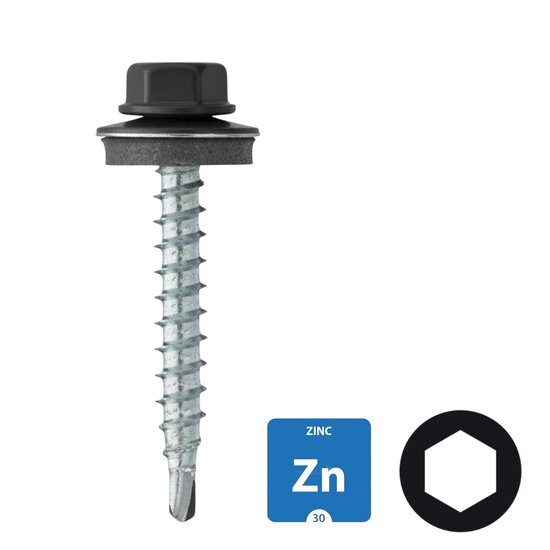 Dakpanplaatschroeven - Verzinkt - 4,8x35mm - Ral 7021 Zwartgrijs - 100 stuks 