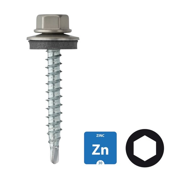 Dakpanplaatschroeven - Verzinkt - 4,8x35mm - Ral 9006 Aluminiumgrijs - 100 stuks 