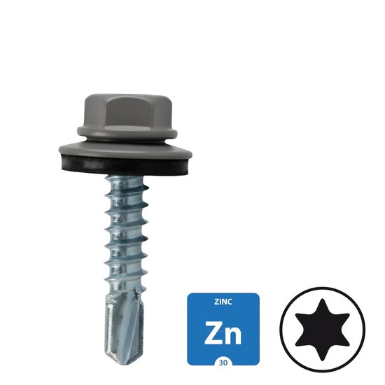 Dakpanplaatschroeven - Verzinkt - 4,8x25mm - Ral 7038 Agaatgrijs - 100 stuks 