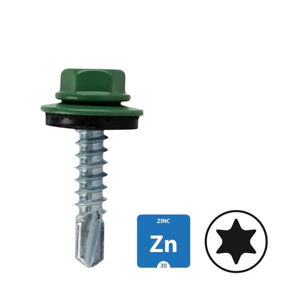 Dakpanplaatschroeven - Verzinkt - 4,8x25mm - Ral 6009 Dennengroen - 100 stuks 