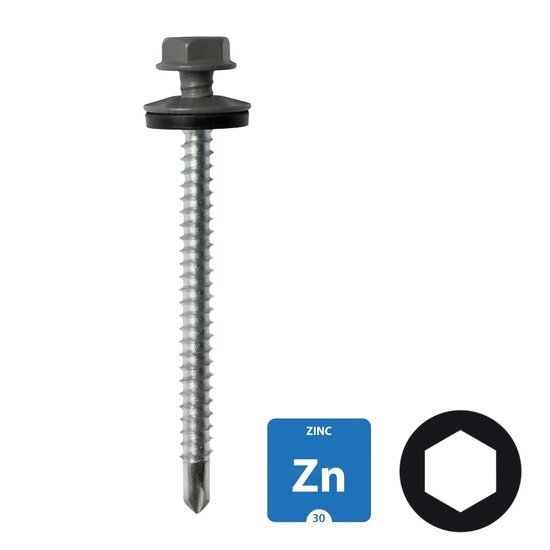 Dakpanplaatschroeven - Verzinkt - 4,8x50mm - Ral 7016 Antraciet - 100 stuks 