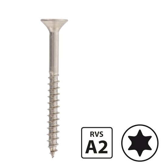 Spaanplaatschroeven - RVS A2 - 3,5x40/24mm - Torx 10 - Deeldraad - 200 stuks