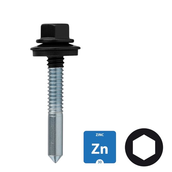 Boorschroeven Boorpunt 5 - verzinkt - 5,5x32mm - neopreenring 16 - 100 stuks