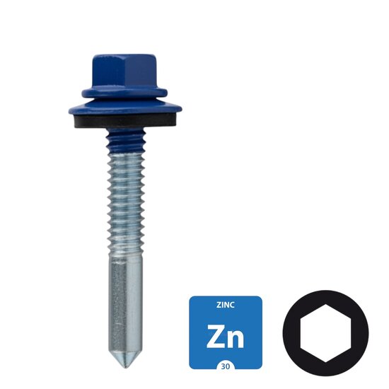 Boorschroeven Boorpunt 5 - verzinkt - 5,5x24mm - neopreenring 16 - 100 stuks