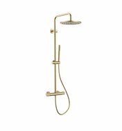 REGENDOUCHESET - THERMOSTATISCH - COOL TOUCH - HOOFDDOUCHE 30 CM - OPBOUW - KNOPPEN MET VERFIJNDE RIBBELSTRUCTUUR - GEBORSTELD GOUD (PVD)