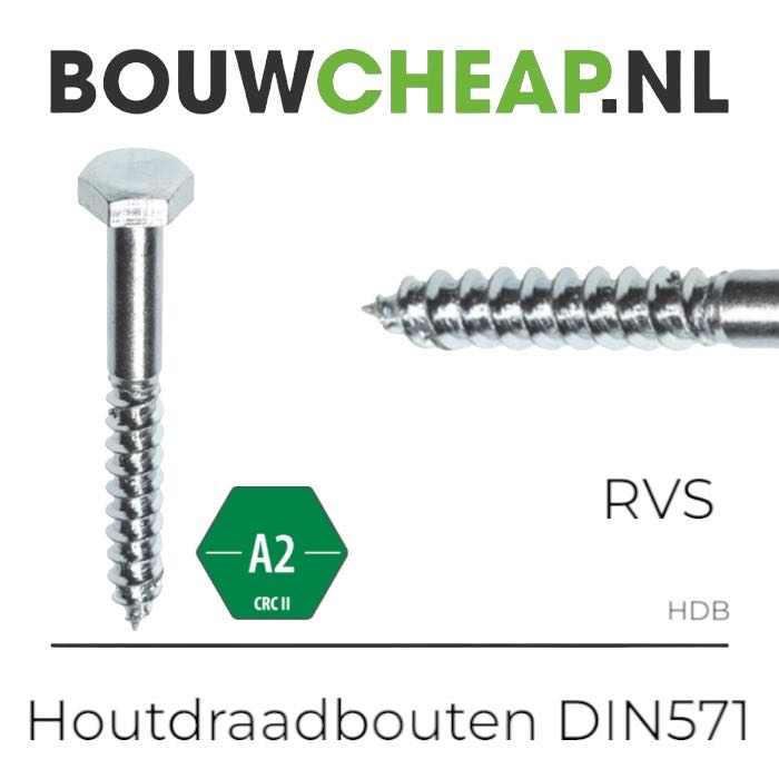 overdrijving Eentonig Magistraat Houtdraadbout RVS 7x130mm - 100 stuks - Bouwcheap.nl
