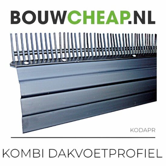 Donkergrijze combi dakvoetprofiel met uitsteeksels voor bevestiging, geschikt voor dakconstructies.