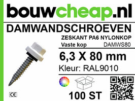 Damwandschroef 6.3x80mm RAL9010