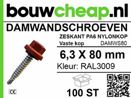 Damwandschroef 6.3x80mm RAL3009