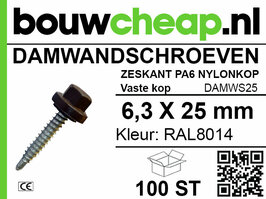 Damwandschroef 6.3x25mm RAL8014