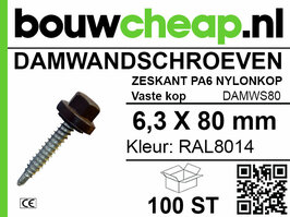 Damwandschroef 6.3x80mm RAL8014