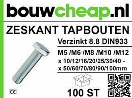 Tapbout Verzinkt 8.8 Din 933 M 8 x  40mm