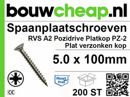 Spaanplaatschroeven RVS PZ 5.0x100mm PVK 100st