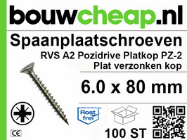 Spaanplaatschroeven RVS PZ 6.0x80mm PVK 100st