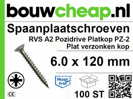 Spaanplaatschroeven RVS PZ 6.0x120mm PVK 100st