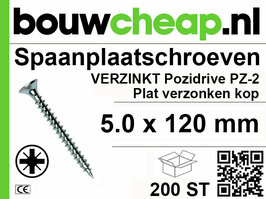 Spaanplaatschroeven PZ 5.0x120mm PVK 200st