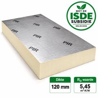 PIR isolatieplaat RD: 5,45 2 zijdig aluminium kantig 1,2M x 0,6M x 120MM
