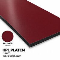 HPL Plaat Exterieur - Wijnrood  RAL 3005 - 6mm - 1300 x 3050mm