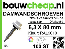 Damwandschroef 6.3x80mm RAL9010