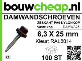 Damwandschroef 6.3x25mm RAL8014