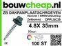 Zilverkleurige, verzinkte dakpanplaatschroeven met EPDM afsluiting, 4.8x35mm, verpakt per 100 stuks. Merk: bouwcheap.nl.